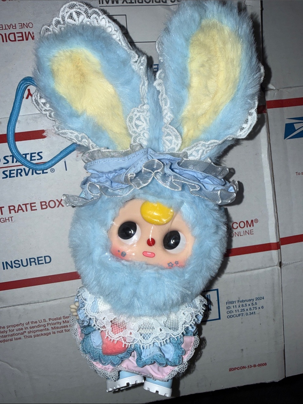 Baby Three Lolita's Dream Mini Plush Bunny Pendant - Blue & Yellow w/ Buck Teeth